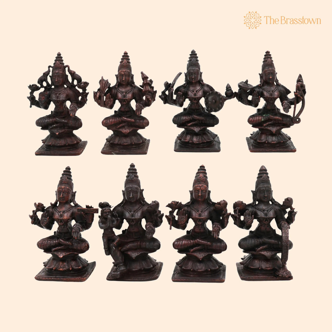 Copper Ashta Lakshmi Idol Set – Handcrafted 8 Lakshmi Murti for Pooja, Home Temple, Office, Vastu, Dhana, Dhanya, Gaja, Santana, Veera, Vijaya 3.5 Inch 1