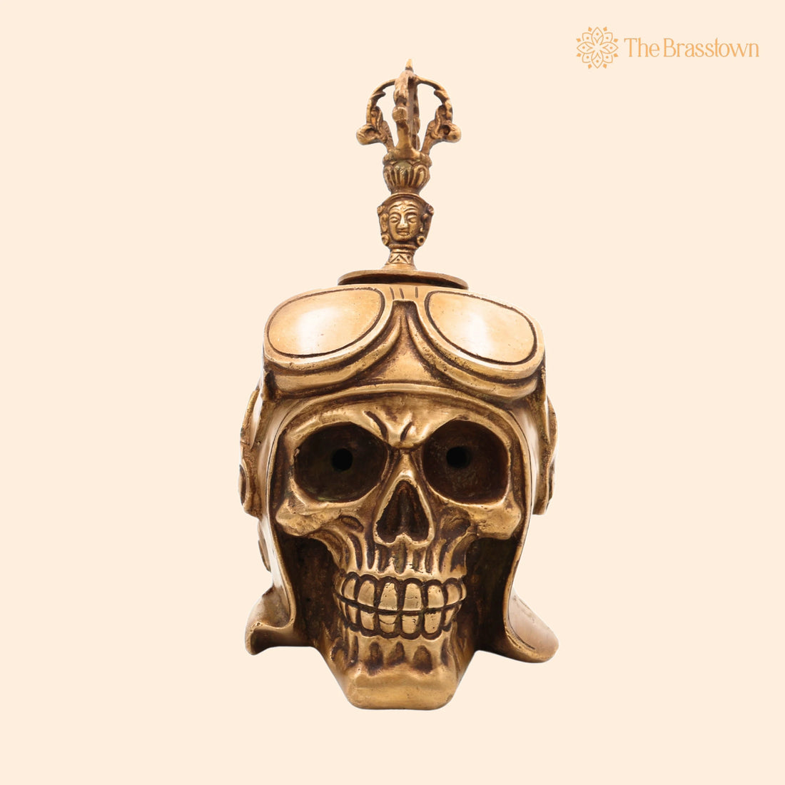 Handmade Brass Skull Pen Holder – Gothic Skeleton Head Pittal Pen Stand for Desk 8.5 Inch 1