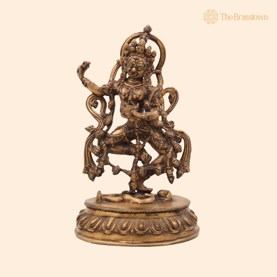 Brass Kapali Kali Idol – Handcrafted Buddhist Tantra Kali Murti, Ugra Mahakali Statue for Puja, Décor &amp; Meditation 13 Inch 1