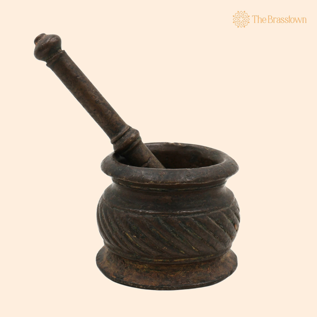 Brass Vintage Mortar &amp; Pestle – Handcrafted Antique Okhal Aur Moosal, Traditional Okhalee For Kitchen &amp; Herbal Grinding 2 Inch 1