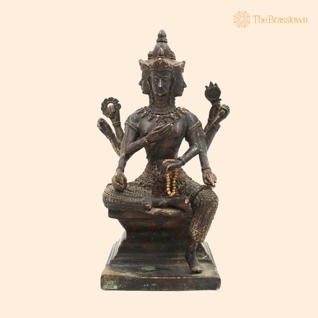 Brass Chaturmukha Brahma Idol – Handcrafted Peetal Murti of Vedanatha Prajapati for Puja, Home Temple &amp; Vastu Décor 8.5 Inch 1