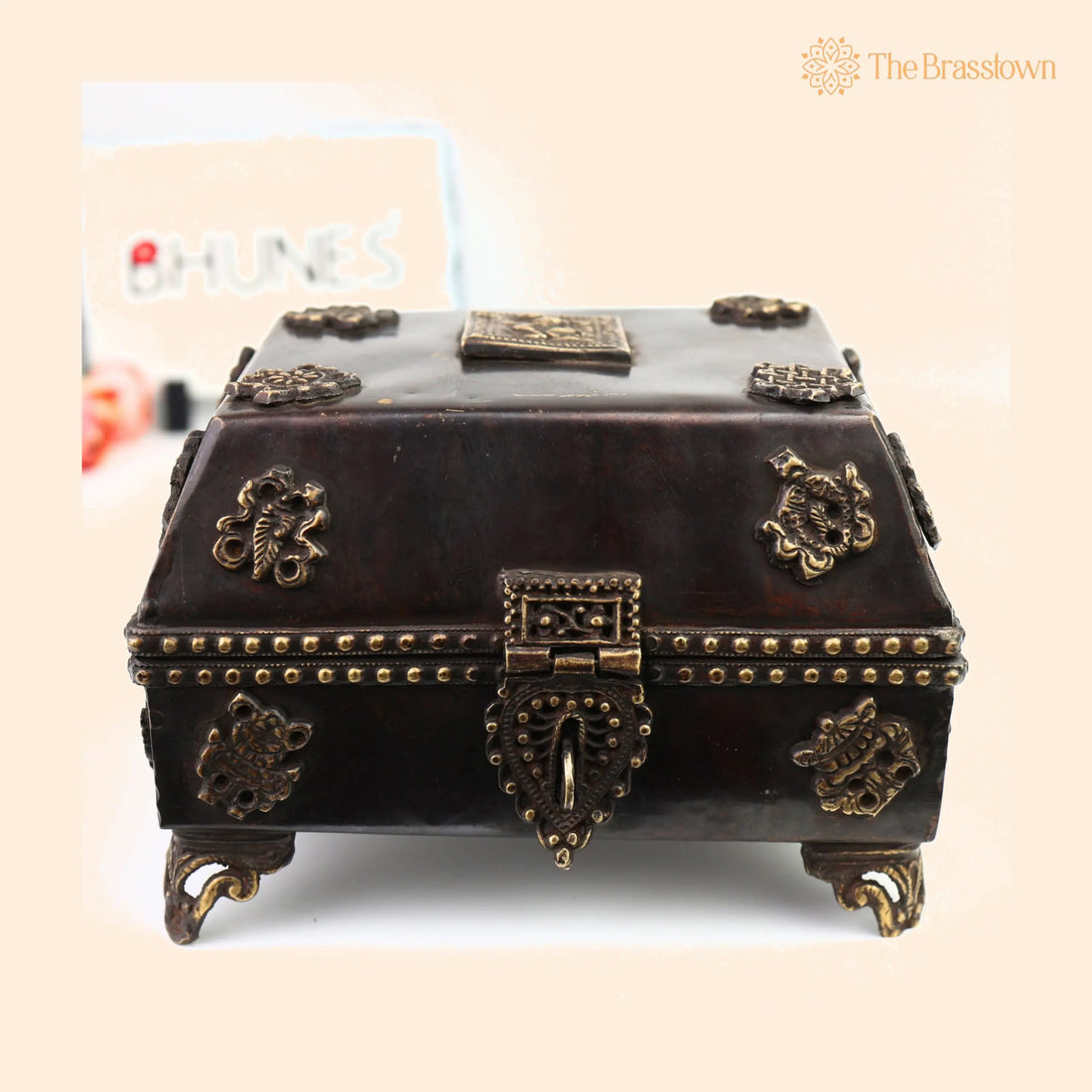 Brass Multipurpose Vintage Box – Handcrafted Antique Storage Container For Jewelry, Sindoor, Spices &amp; Collectibles 4.5 Inch 1