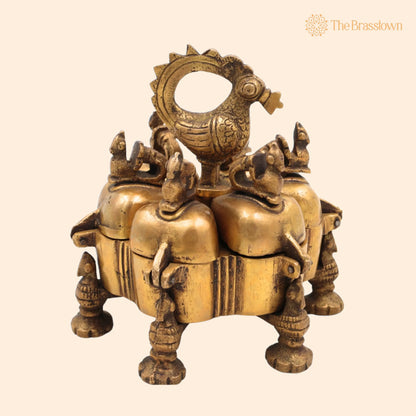 Brass Decorative Boxes – Handcrafted Box, Multipurpose Boxes, Sindoor Boxes, Sindhur Box, Antique for Home Décor, Puja &amp; Gifting 4.5 Inch 1