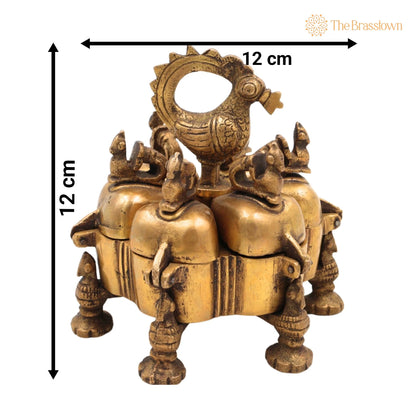 Brass Decorative Boxes – Handcrafted Box, Multipurpose Boxes, Sindoor Boxes, Sindhur Box, Antique for Home Décor, Puja &amp; Gifting 4.5 Inch 5