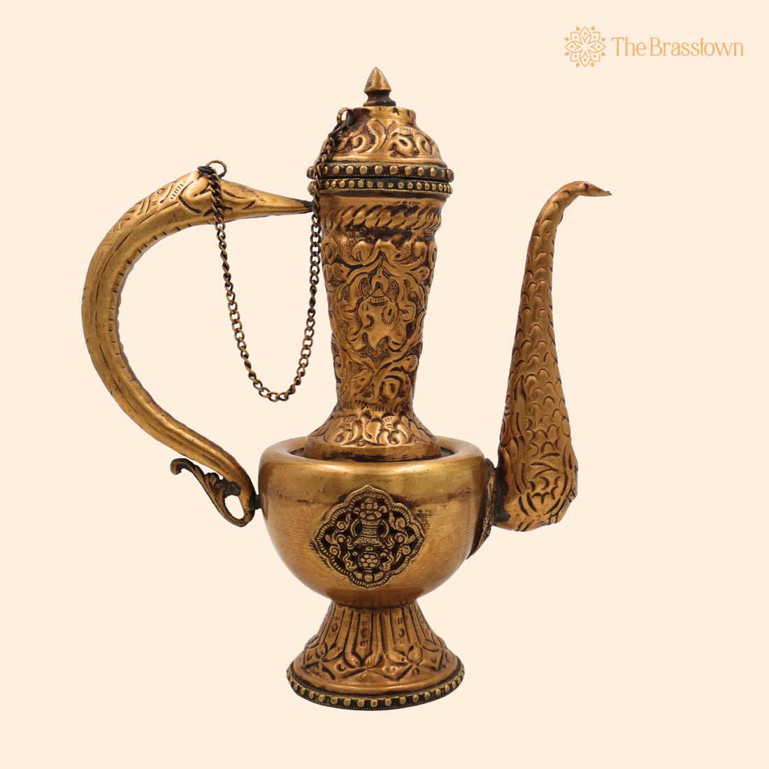 Handcrafted Brass Kettle Idol – Vintage Peetal Chai Pot, Pittal Surahi Samovar for Pooja, Home Décor &amp; Ethnic Gifting 10 Inch 1