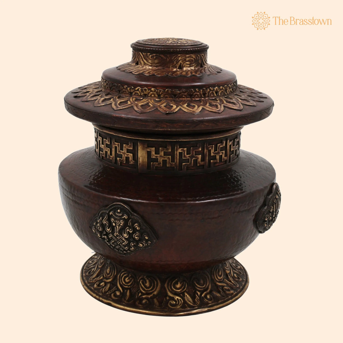 Brass Handcrafted Peetal Vintage Pital Box – Antique Brass Pittal Kumkum, Jewelry for Home Décor, Puja &amp; Gifting 9 Inch 1