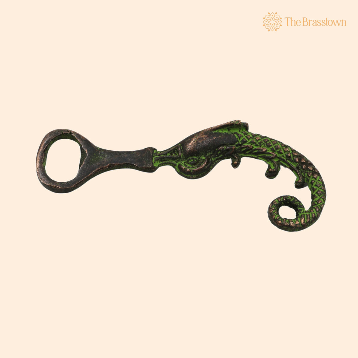 Brass Bastar Art Bottle Opener – Handcrafted Green Antique Finish for Home Décor &amp; Gifting 4.5 Inch 1