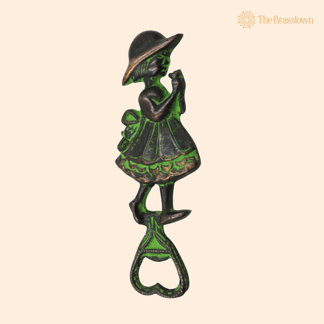 Brass Bastar Art Bottle Opener – Handcrafted Wide Blade Green Finish for Home Décor &amp; Gifting 5.5 Inch 1