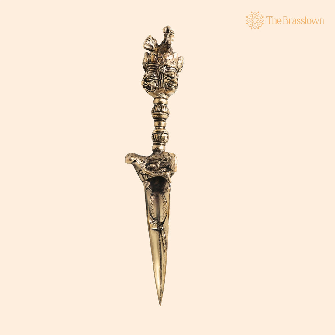 Brass Phurba Vajra Idol – Handcrafted Tibetan Dorje Kila Dagger, Vajrakilaya Tantric Ritual Statue for Puja, Meditation &amp; Protection 12 Inch 1