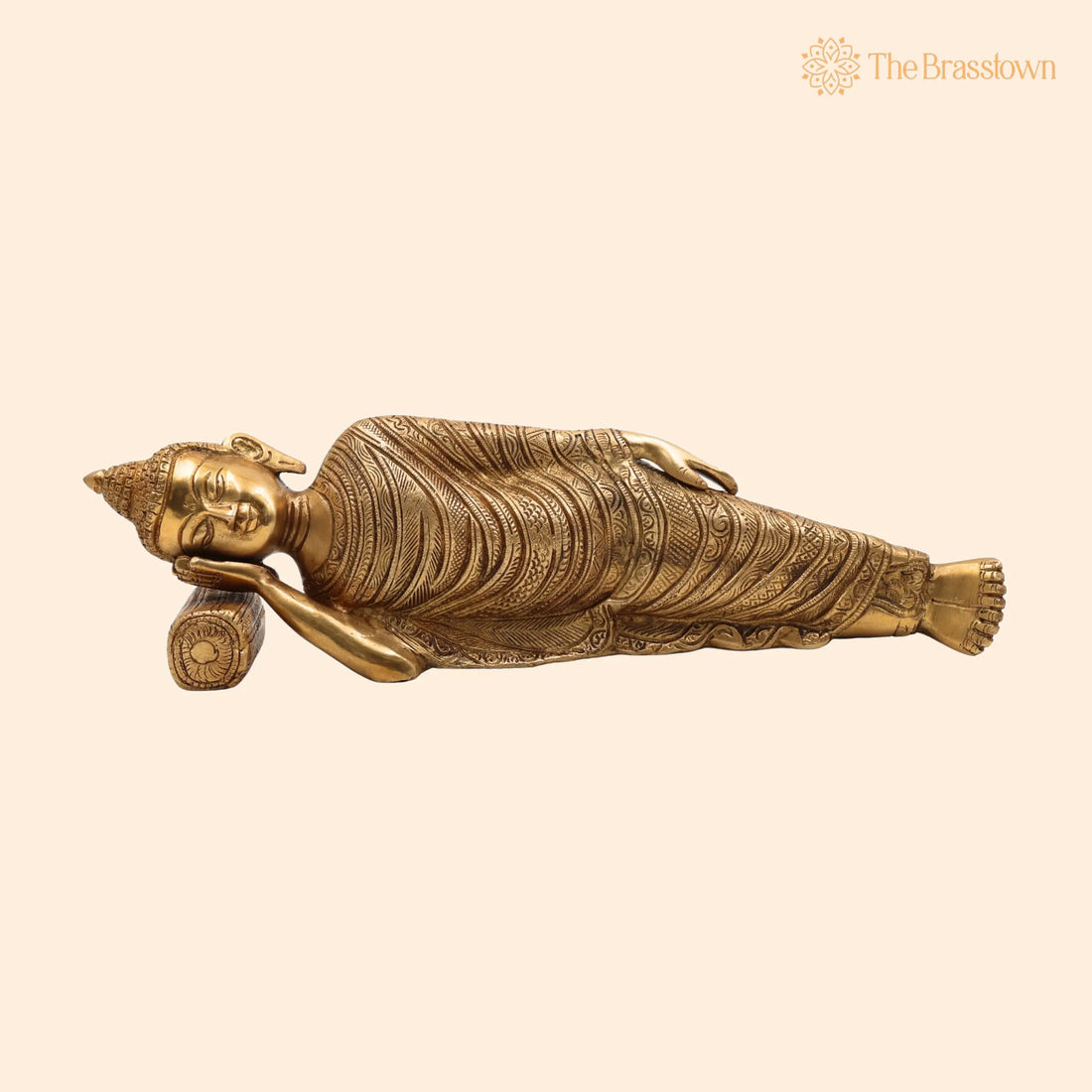 Brass Sleeping Buddha Idol – Handcrafted Reclining Shayanamurti Gautam Buddha Statue, Mahaparinirvana Shayan Buddha Murti for Home Décor 4.5 Inch 1