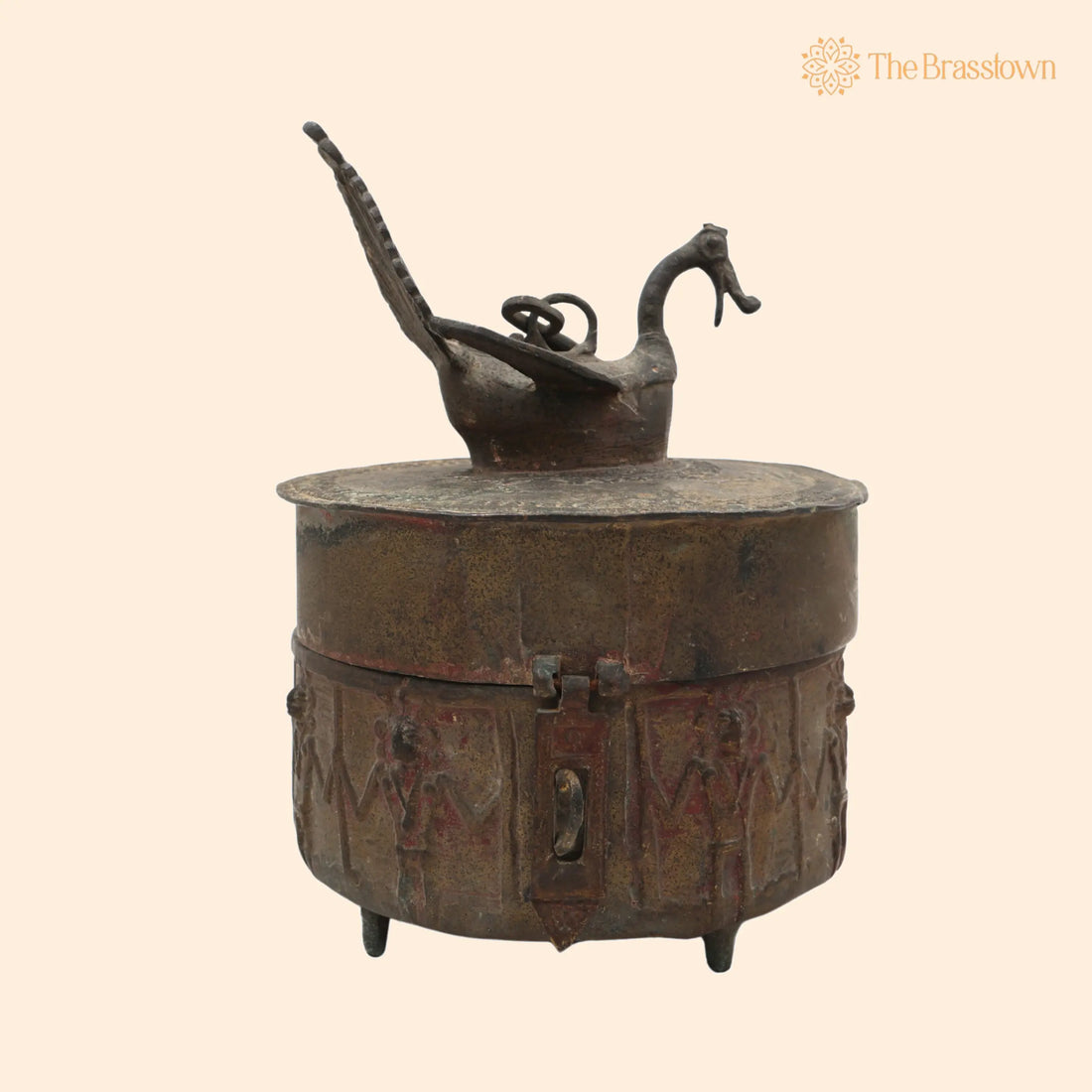 Handcrafted Brass Dogra Box Idol – Traditional Peetal Kumkum Sindoor Storage with Tribal Dhokra Art for Home Décor &amp; Gifting 10 Inch 1