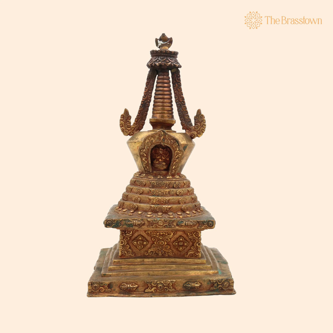 Handcrafted Brass Buddhist Stupa Idol – Peetal Mahachaitya, Sanchi Shanti Chaitya, Antique Pital Relic Dome for Home 11 Inch 1