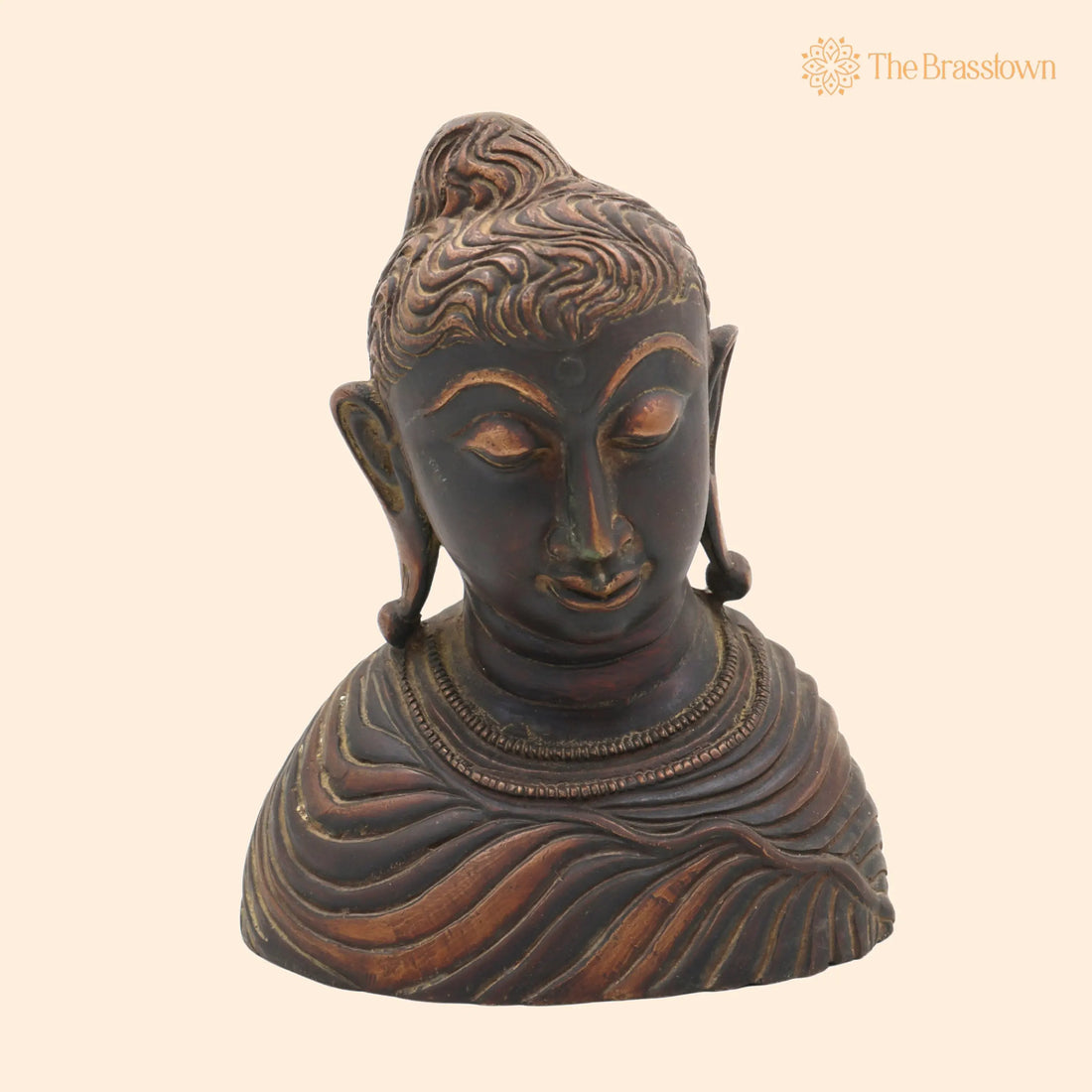 Handcrafted Brass Gautam Buddha Face Idol – Shakyamuni Buddha Murti for Home, Pooja, Meditation, Vastu &amp; Spiritual Décor 8.5 Inch 1