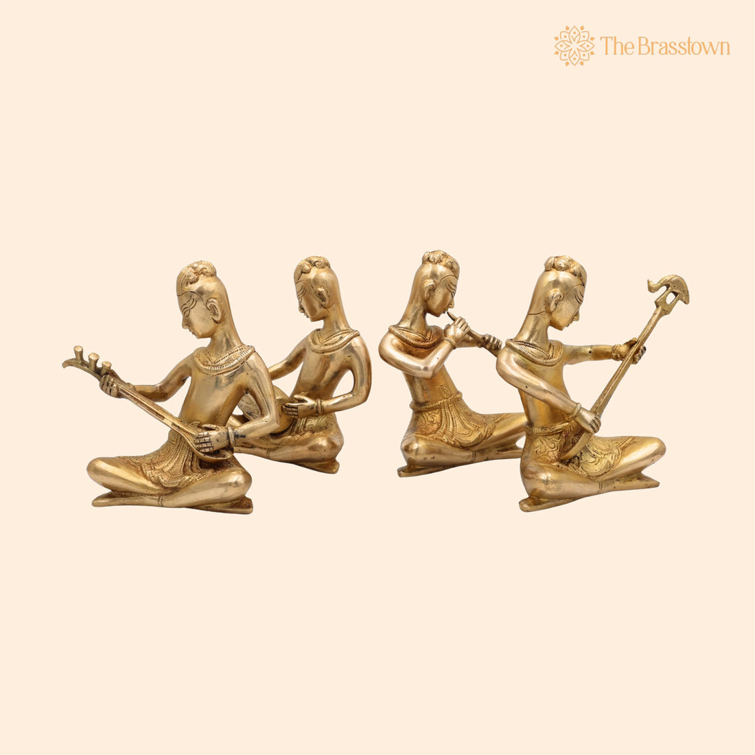 Brass Musical Kalakar Idol Set – Handcrafted Peetal Folk Musicians Playing Classical Instruments for Home Décor &amp; Gifting 6.5 Inch 1