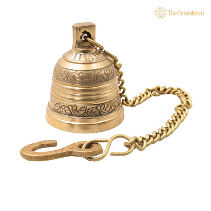 Brass Hanging Pooja Bell – Handcrafted Temple Ghanti For Home, Mandir &amp; Auspicious Rituals 3 Inch 3