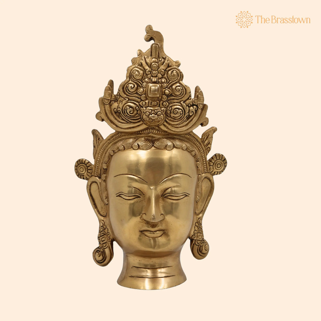 Brass Tara Maa Face Wall Hanging Idol – Handcrafted Ugra Tara, Temple &amp; Pooja Décor 11.5 Inch 1