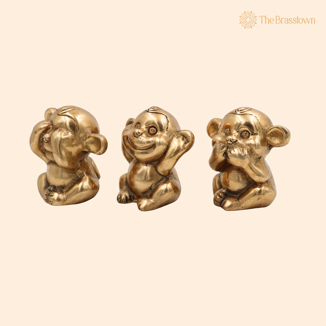 Brass Three Wise Monkeys Idol – Handcrafted Gandhi Bapu Ketan Bandar Statue, See No Evil Hear No Evil Speak No Evil 3 Inch 1