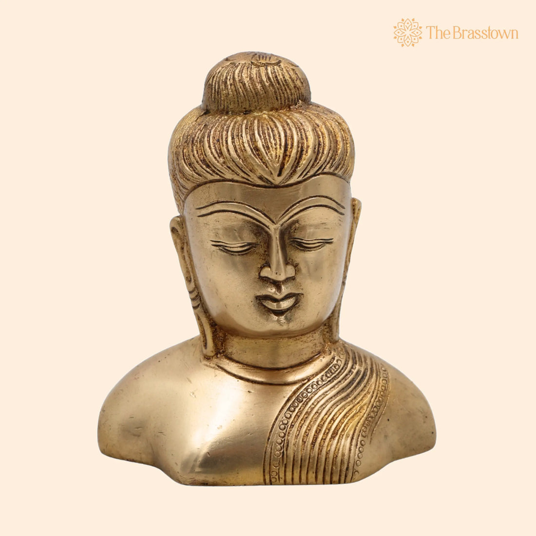 Brass Buddha Head Idol – Gautam Buddha Murti, Budh Graha Devata Statue, Handcrafted Peetal/Pittal Pooja Vigraha for Home Temple 4.5 Inch 1