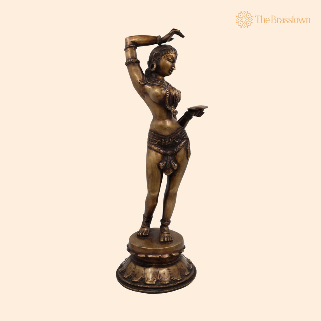 Brass Apsara Mirror Lady Idol – Handcrafted Darpana Sundari Shringarika Murti for Puja, Home Mandir &amp; Décor 18.5 Inch 1