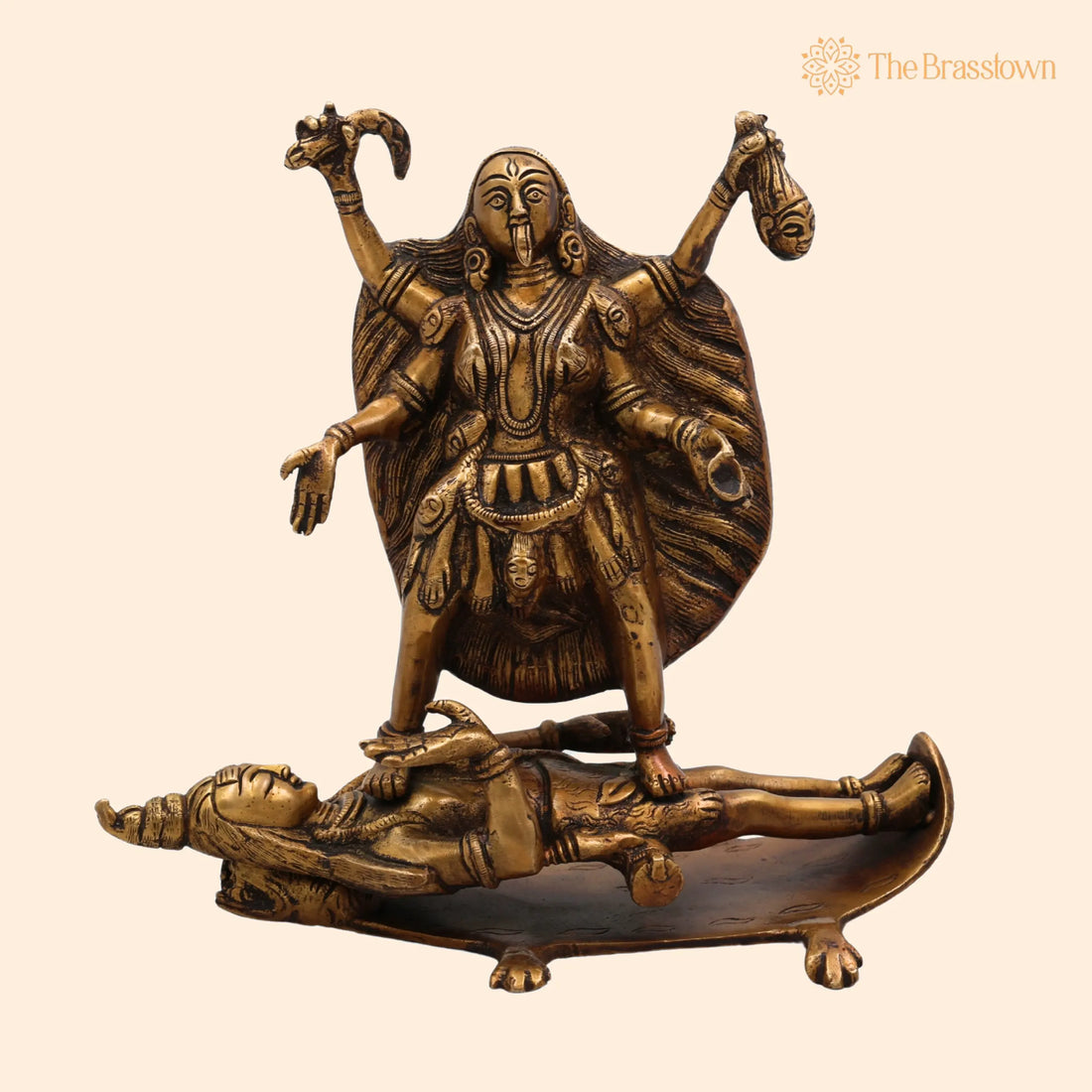 Brass Kali Mata Idol – Handcrafted Mahakali, Kalika, Chamunda, Shyama Kali, Bhadrakali Peetal Murti for Home Temple, Pooja 8.5 Inch 1