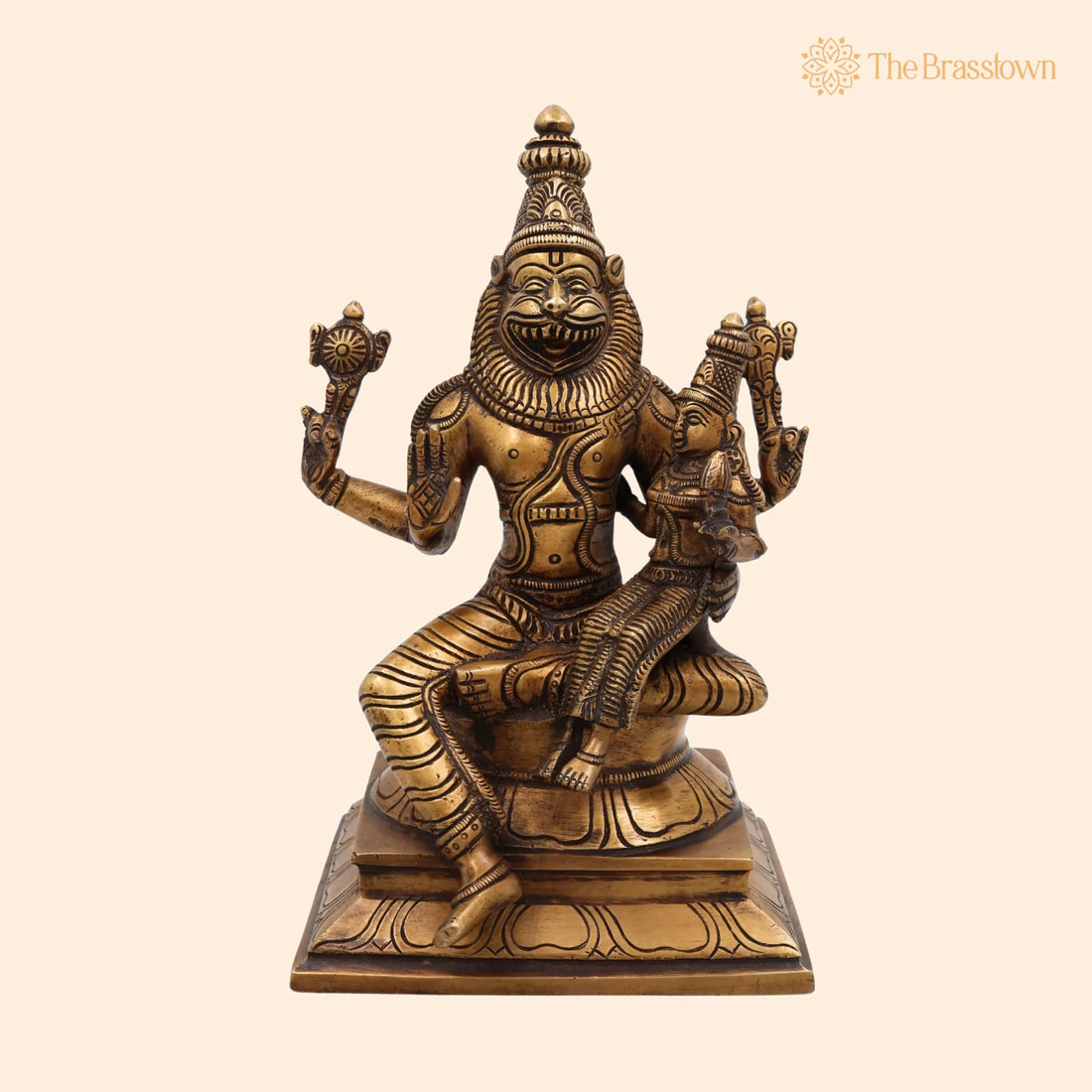Lakshmi Narasimha Brass Idol – Handcrafted Narasimha Swamy Murti, Lakshmi Narsingh Vigraha, Pital Pratima for Home Temple, Vastu, and Pooja 9 Inch 1