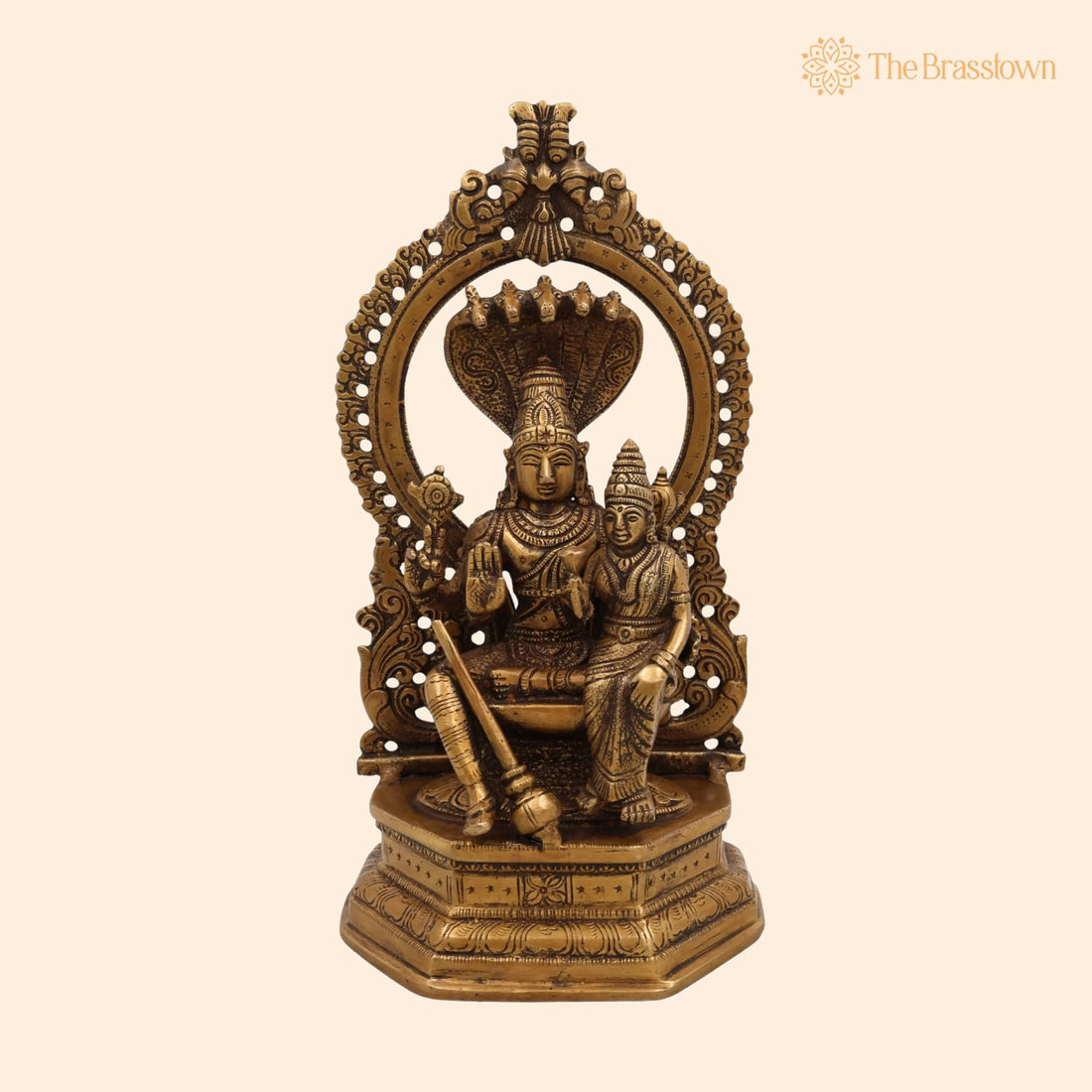 Handcrafted Brass Vishnu Idol – Sriman Narayana, Mahavishnu Murti for Pooja Room, Temple &amp; Home Décor 10 Inch 1