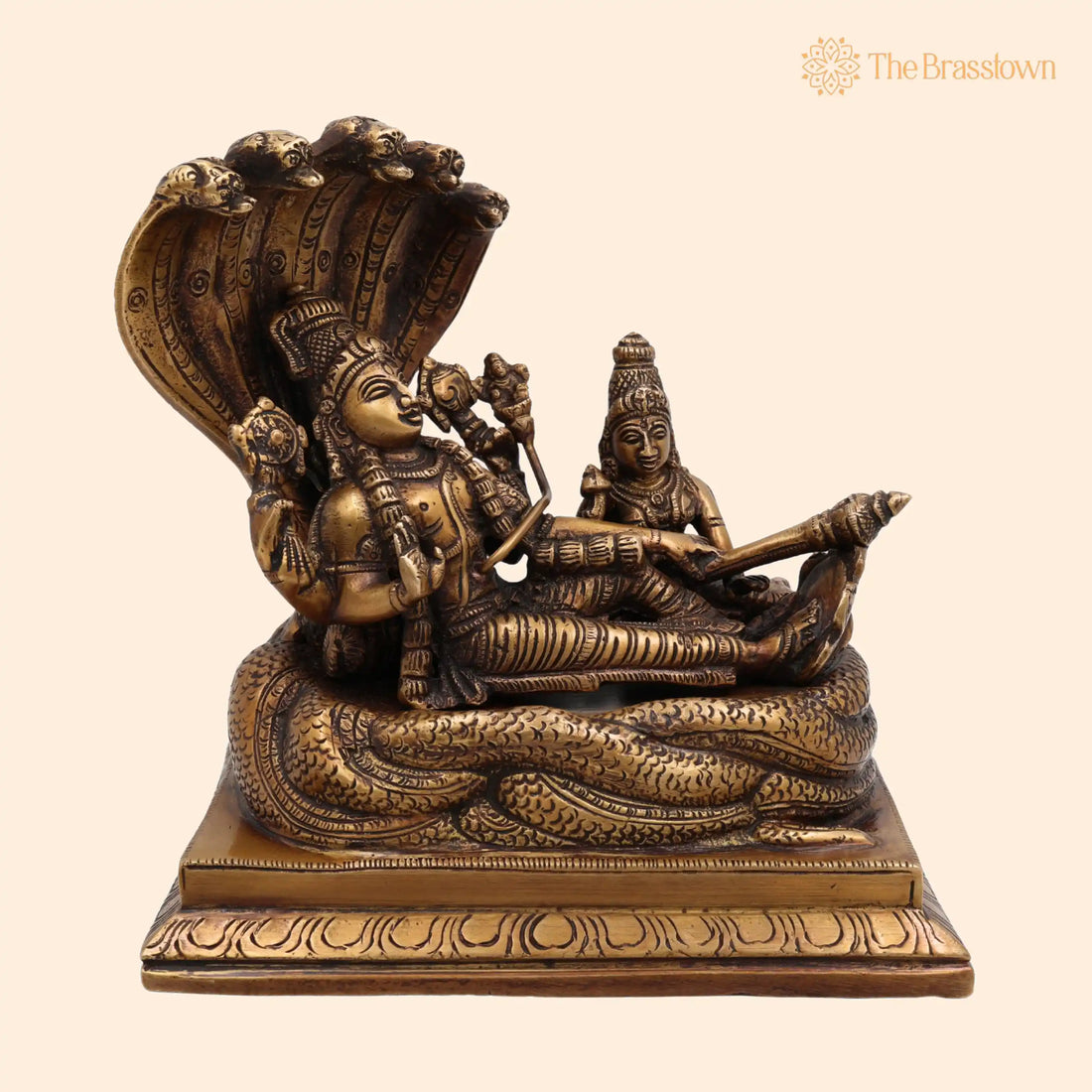Brass Vishnu Lakshmi Padmanabhaswamy Idol – Handcrafted Lakshmi Narayana Peetal Statue for Pooja Room &amp; Home Décor 7 Inch 1