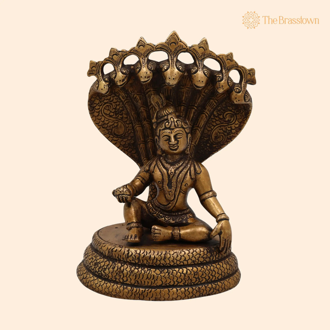 Brass Bal Krishna on Sheshnag Idol – Handcrafted Sheshashayi Gopal, Adishesha Bala Gopal Murti for Home Temple, Puja 7 Inch 1