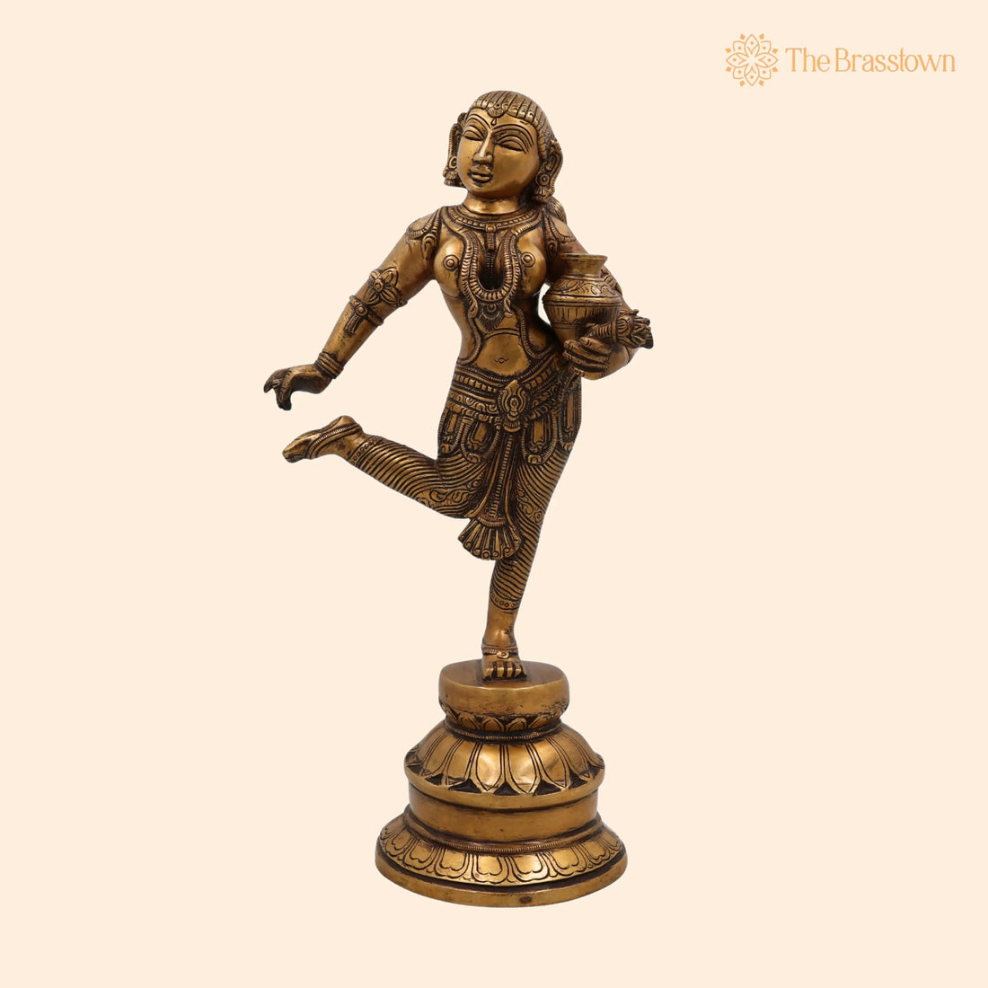 Brass Apsara Matka Lady Idol – Handcrafted Dancing Apsara Sculpture, Antique-Style Peetal/Pittal Figurine for Home, Temple, Pooja 16.5 Inch 1