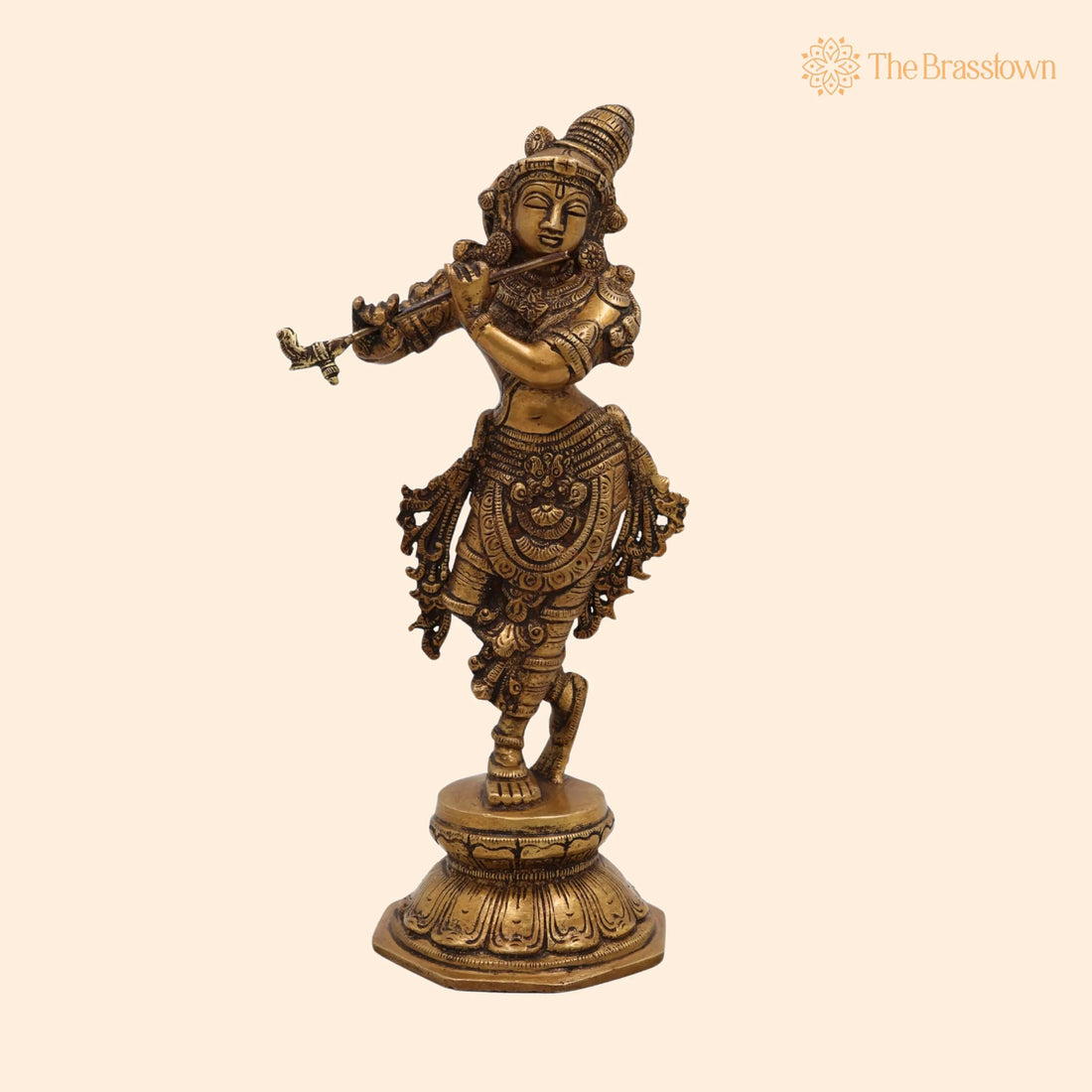 Handcrafted Brass Krishna Idol – Murlidhar, Makhan Chor, Govinda, Venugopal, Kanha, Gopala Statue for Pooja, Home Temple 10 Inch 1
