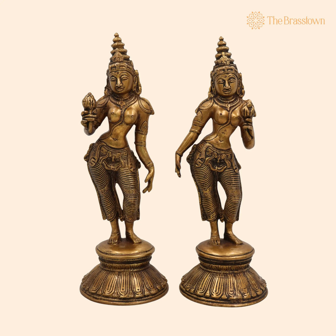 Shridevi Bhudevi Brass Idol – Handcrafted Home Temple &amp; Spiritual Décor 10.5 Inch 1