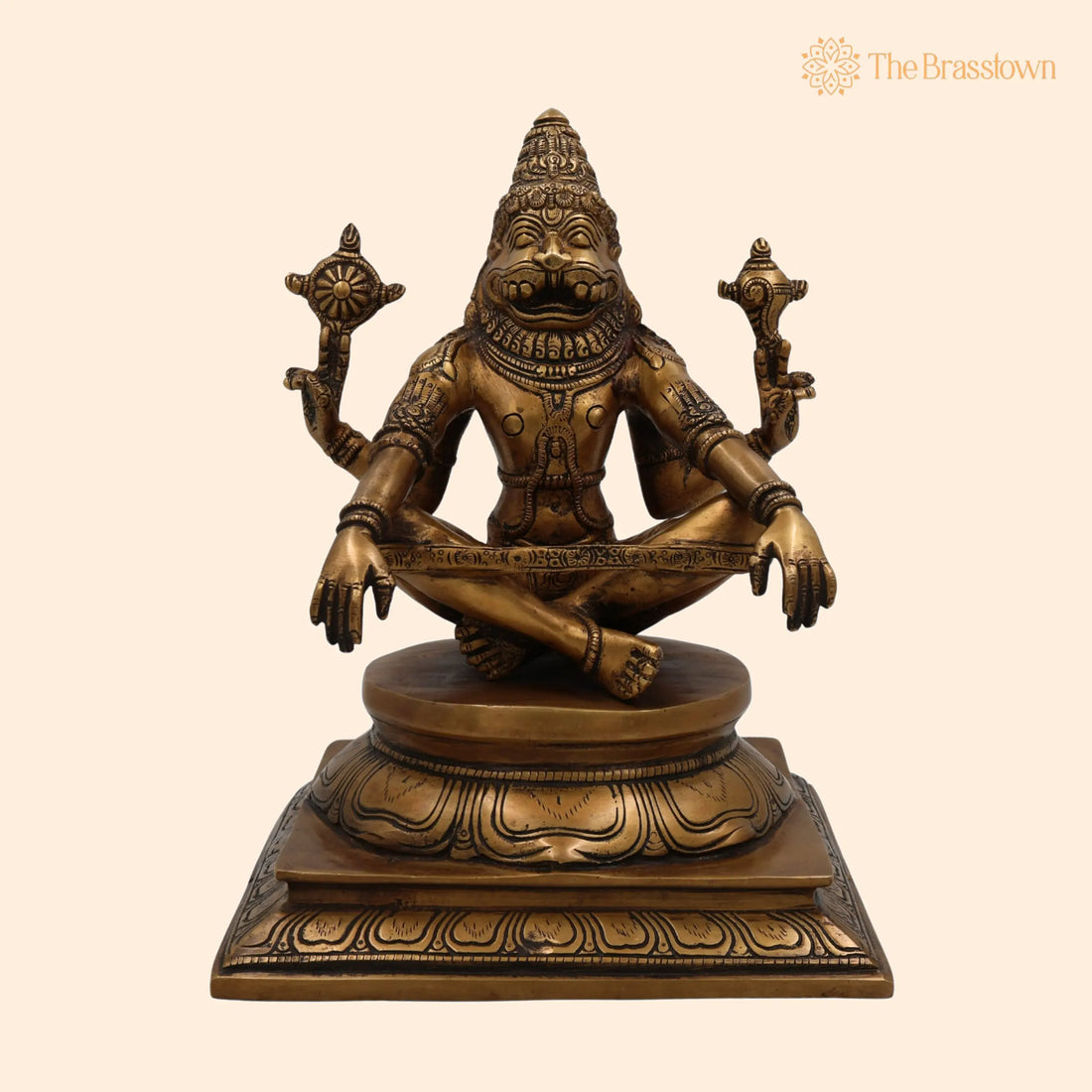 Brass Narasimha Idol – Ugra Narasimha Murti, Lakshmi Narasimha Statue, Handcrafted Peetal Vigraham for Pooja, Home Temple 11 Inch 1