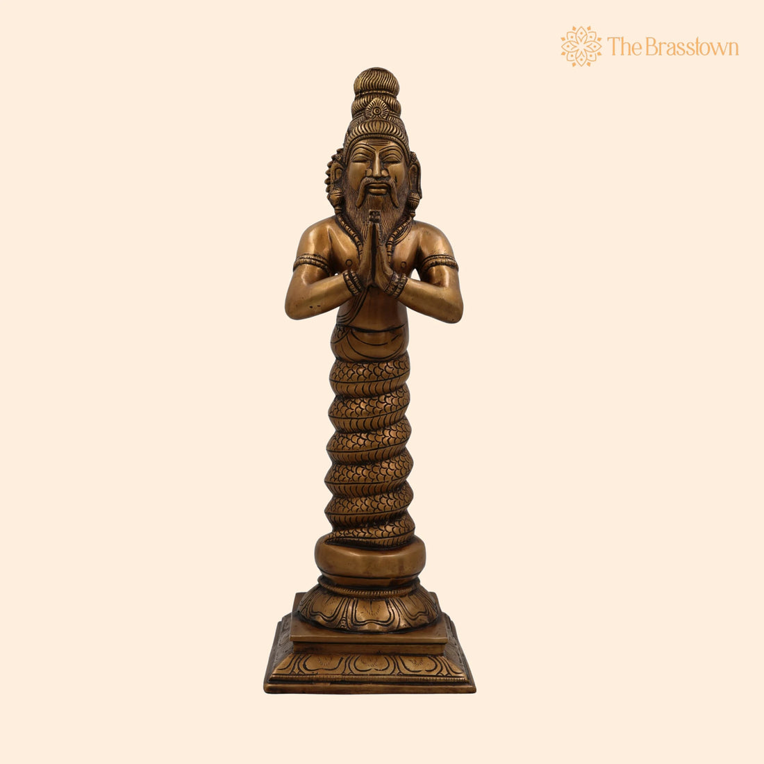 Brass Maharishi Patanjali Idol – Handcrafted Sage Patanjali Rishi Statue with Serpent Hood, Yoga Guru Patanjali Murti for Home Temple 17.5 Inch 1