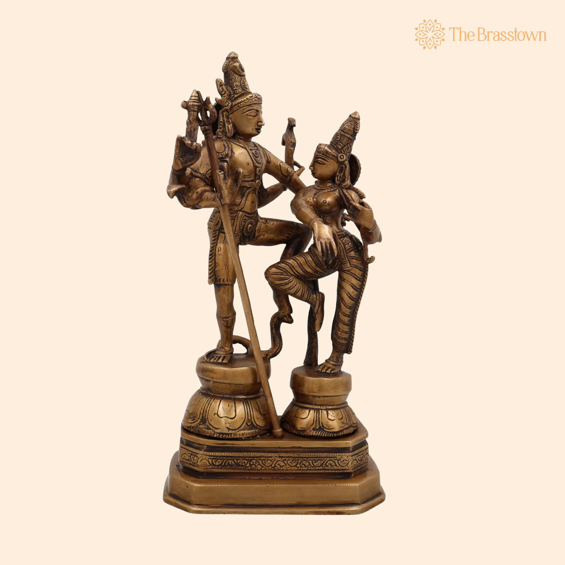 Brass Shiv Parvati Idol – Handcrafted Hindu Shiva Shakti Statue for Home Temple, Puja &amp; Décor 12.5 Inch 1