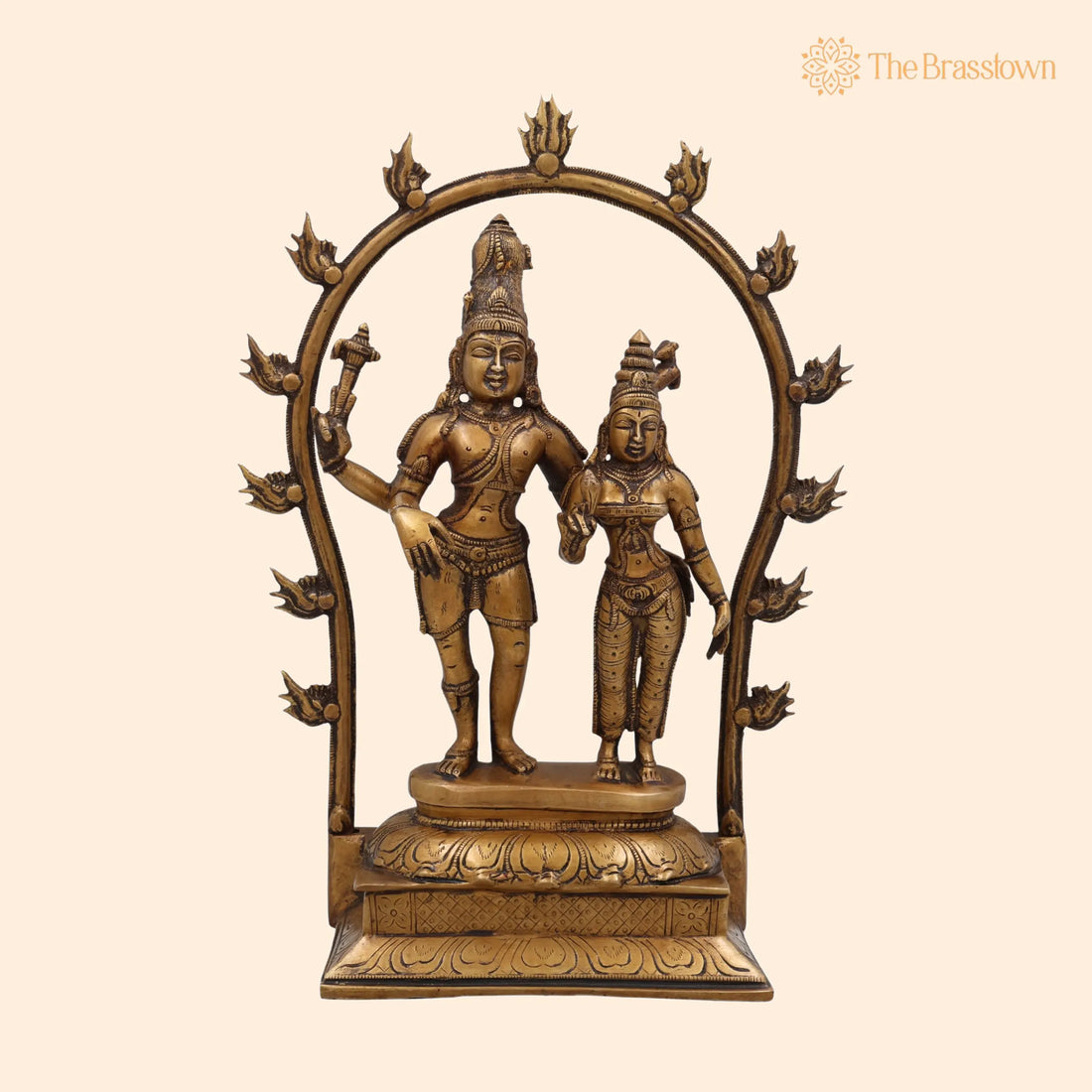 Brass Shiva Parvati Idol with Prabhavali – Handcrafted Mahadeva Shankar Murti, Bholenath Parvati Statue for Home Temple, Pooja Sculpture 14 Inch 1