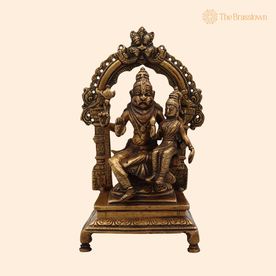 Brass Lakshmi Narasimha Idol – Handcrafted Divine Lord Narasimha With Goddess Lakshmi Statue For Protection, Prosperity &amp; Blessings 8.5 Inch 1