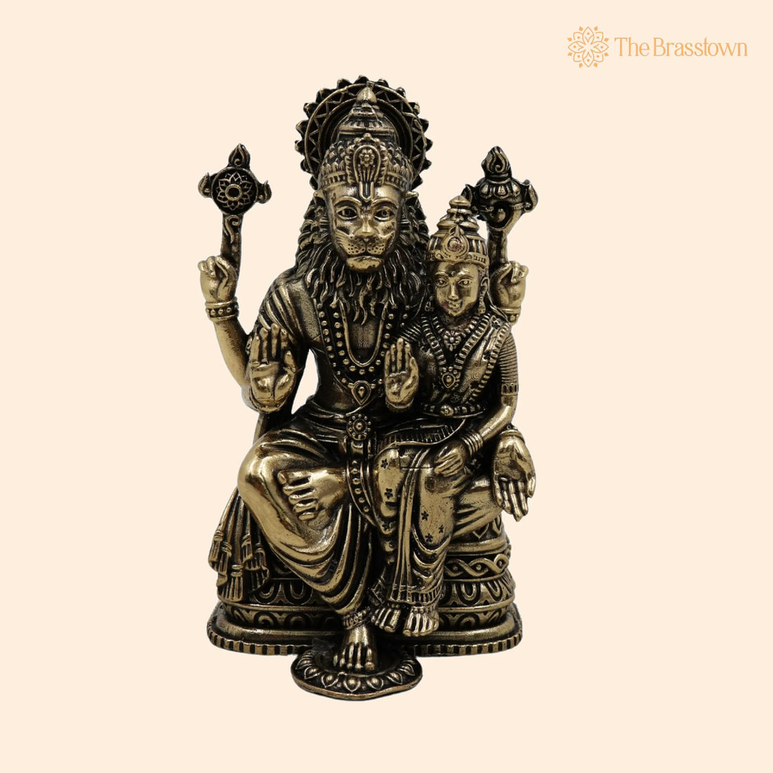 Lakshmi Narasimha Swamy Brass Idol – Handcrafted Ugra Narasimha Murti, Lakshmi Narasimhar Peetal Statue for Pooja, Décor &amp; Gift 4 Inch 1
