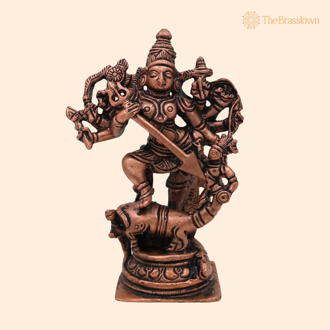 Copper Mahishasura Mardini Idol – Handcrafted Durga Murti, Chamundi Sculpture, Shakti Vigraham for Pooja, Home Temple, Navratri Décor 4.5 Inch 1
