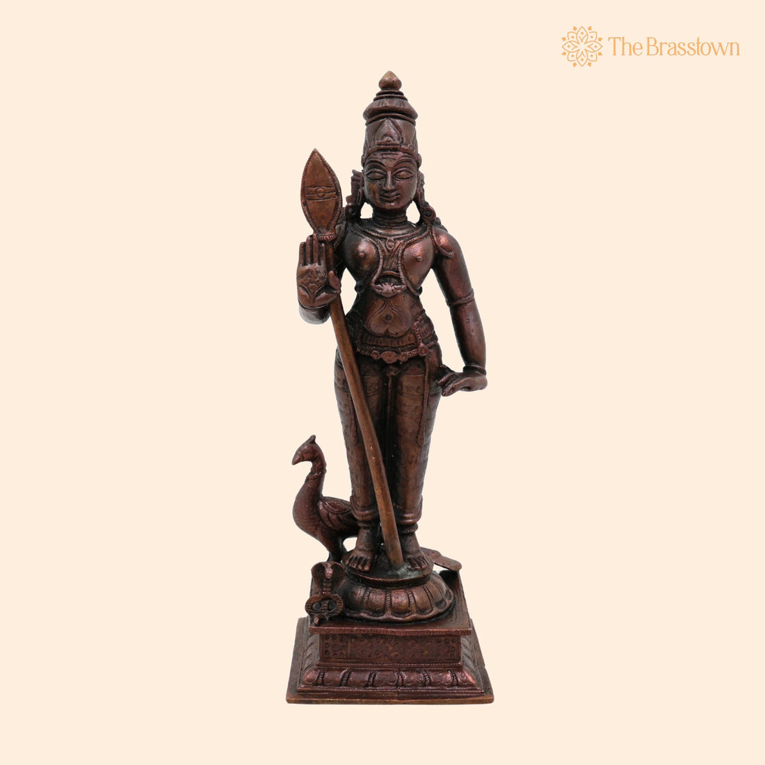 Copper Handcrafted Murugan Idol – Kartikeya Subramanya Skanda Shanmukha Kumara Swamy Statue, Tamra Pooja Murti for Temple 6 Inch 1