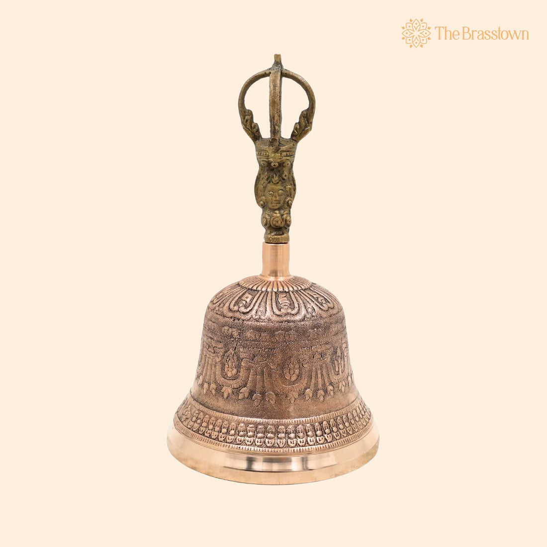 Brass Pooja Bell (Ganti) – Handcrafted Temple Bell, Puja Ghanti, Mandir Bell, Handheld Hindu Ritual Bell, Aarti, Bhajan &amp; Meditation Bell 8 Inch 1