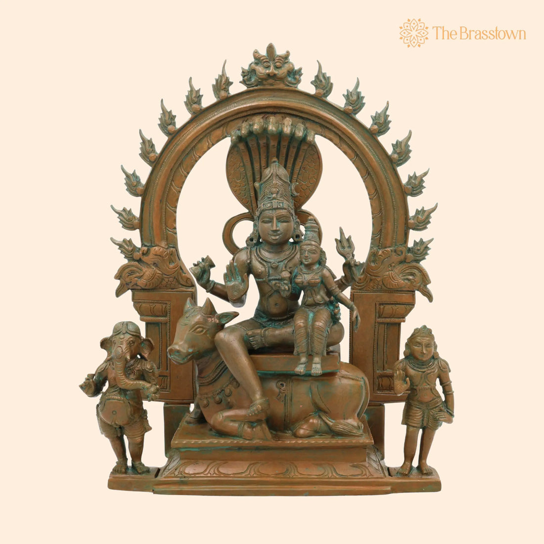 Bronze Panchaloha Shiva Parivar Idol – Handcrafted Lord Shiva Parvati Ganesha Kartikeya Murugan Statue for Puja, Home Mandir &amp; Décor 13 Inch 1