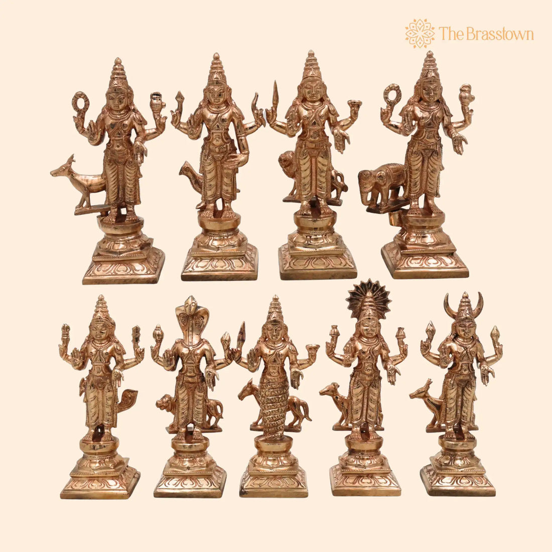 Handcrafted Bronze Panchaloha Navagraha Idol Set – Nava Graha Devata, 9 Planetary Gods, Graha Shanti Vastu Remedy Sculpture 6.5 Inch 1
