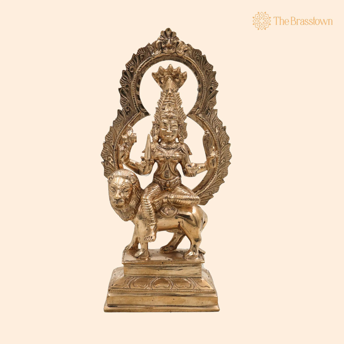 Bronze Panchaloha Mariyamma Sitting On Lion – Handcrafted Adhi Shakti Idol, Chola Art Divine Goddess Sculpture 9 Inch 1