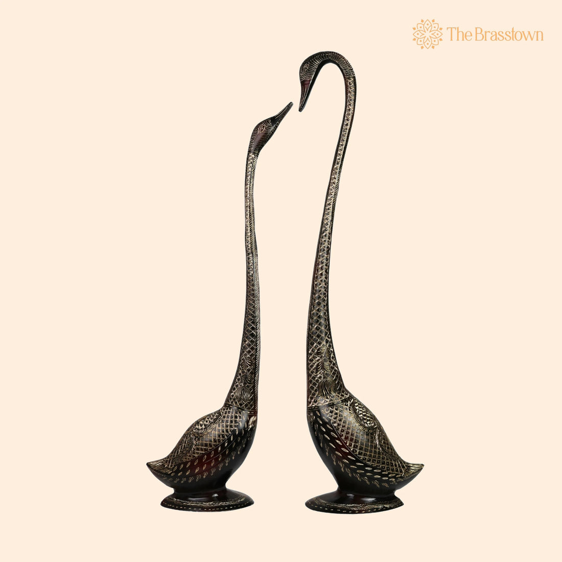 Hand Carved Brass Swan Statue Set – Handcrafted Vintage Duck Sculptures for Home &amp; Office Décor Set Of 2 31.5 Inch 1