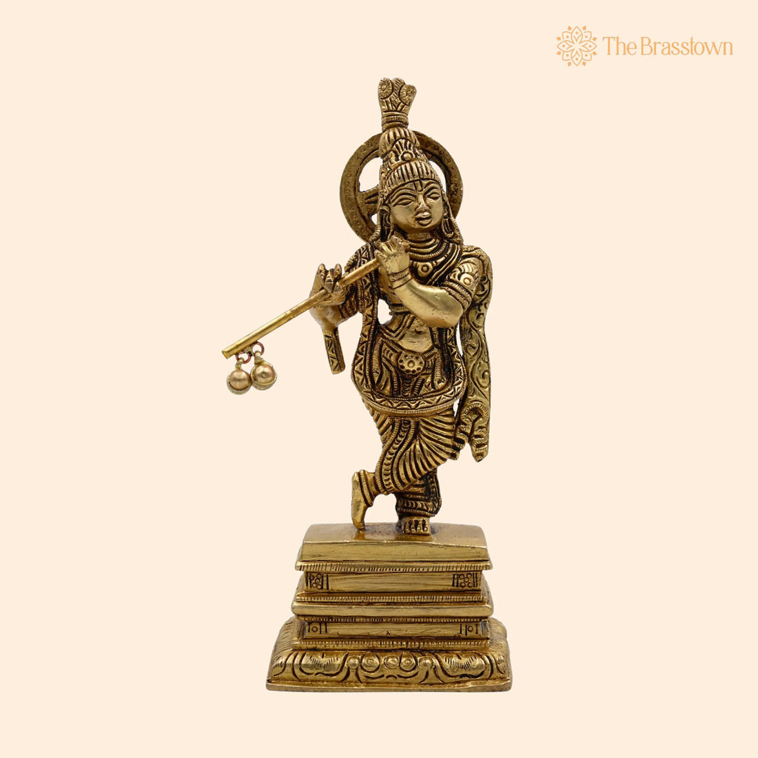 Brass Krishna Sculpture – Exquisite Standing Handcrafted Krishna Idol for Home and Temple Décor 6.5 Inch 1