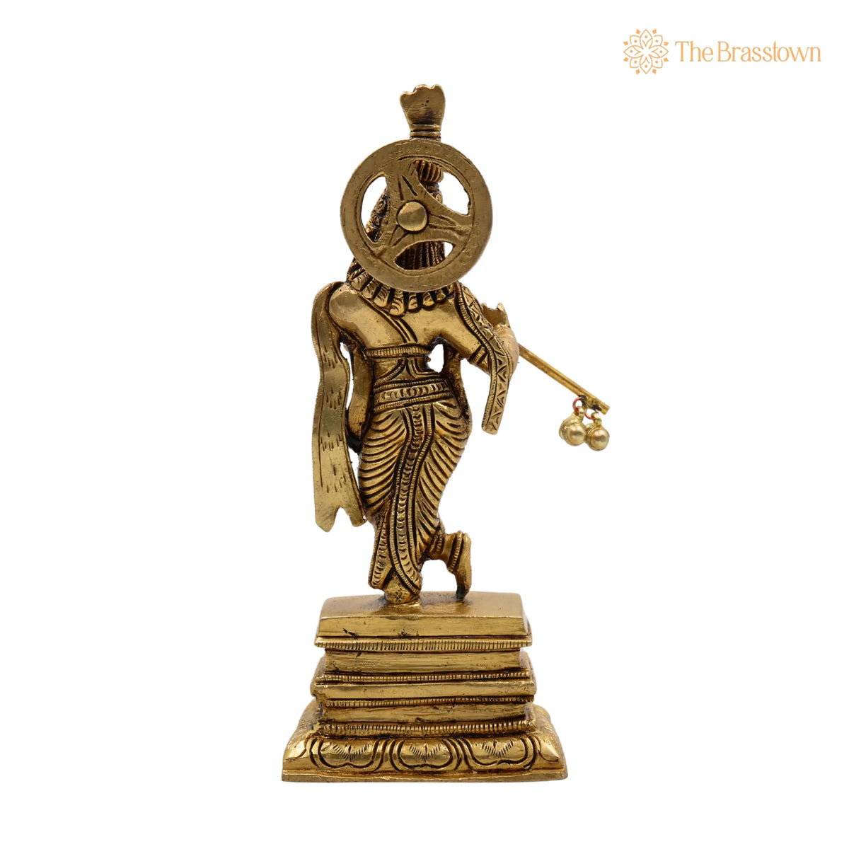 Brass Krishna Sculpture – Exquisite Standing Handcrafted Krishna Idol for Home and Temple Décor 6.5 Inch 4