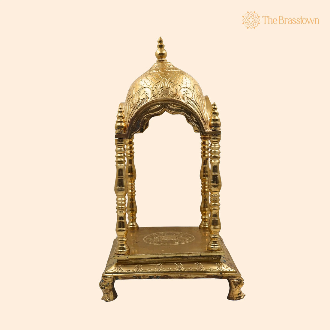 Bronze Handmade Pooja Mandir – Panchaloha Temple Stand With Prabhavali Peetha, Singhasan Chowki 17.5 Inch 1