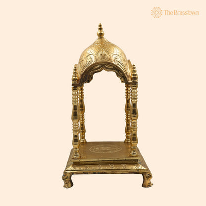 Bronze Handmade Pooja Mandir – Panchaloha Temple Stand With Prabhavali Peetha, Singhasan Chowki 17.5 Inch 1