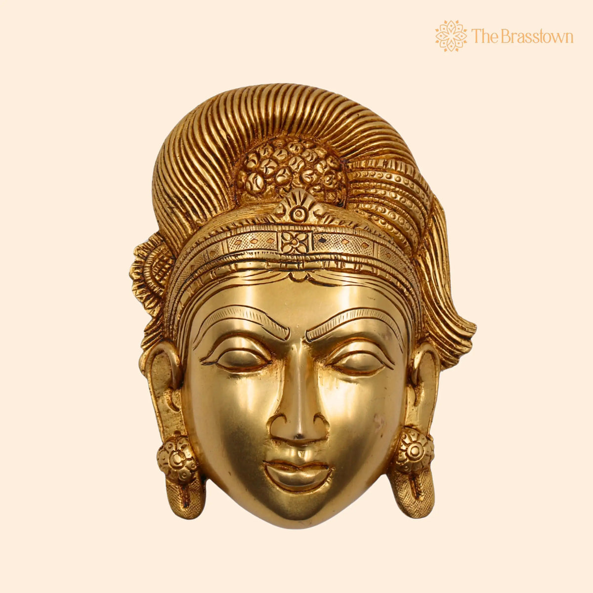Brass Handcrafted Goddess Gowri Face for Puja, Home Mandir &amp; Décor 5.5 Inch 1
