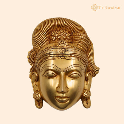Brass Handcrafted Goddess Gowri Face for Puja, Home Mandir &amp; Décor 5.5 Inch 1